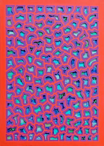 Elaine Kuckertz, Oil on Canvas Mixed Media Painting Coral, Purple, Blue & Teal