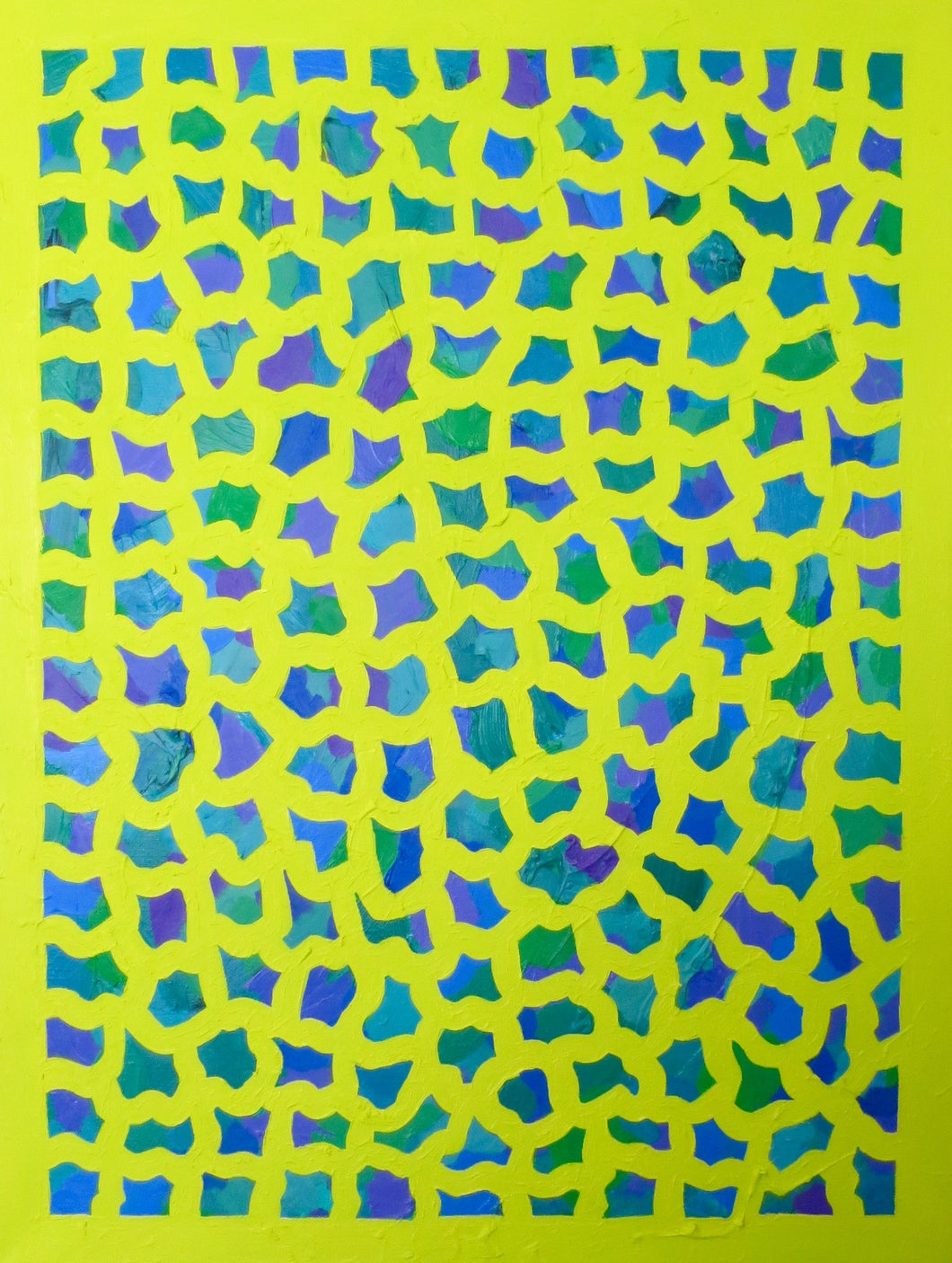Yellow, Blue, & Green Oil Painting 18 x 24 in, Elaine Kuckertz