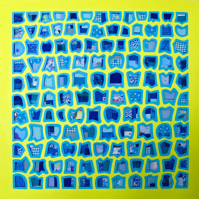 Neon Yellow & Blue Oil / Mixed Media (Fabric) Painting, Elaine Kuckertz