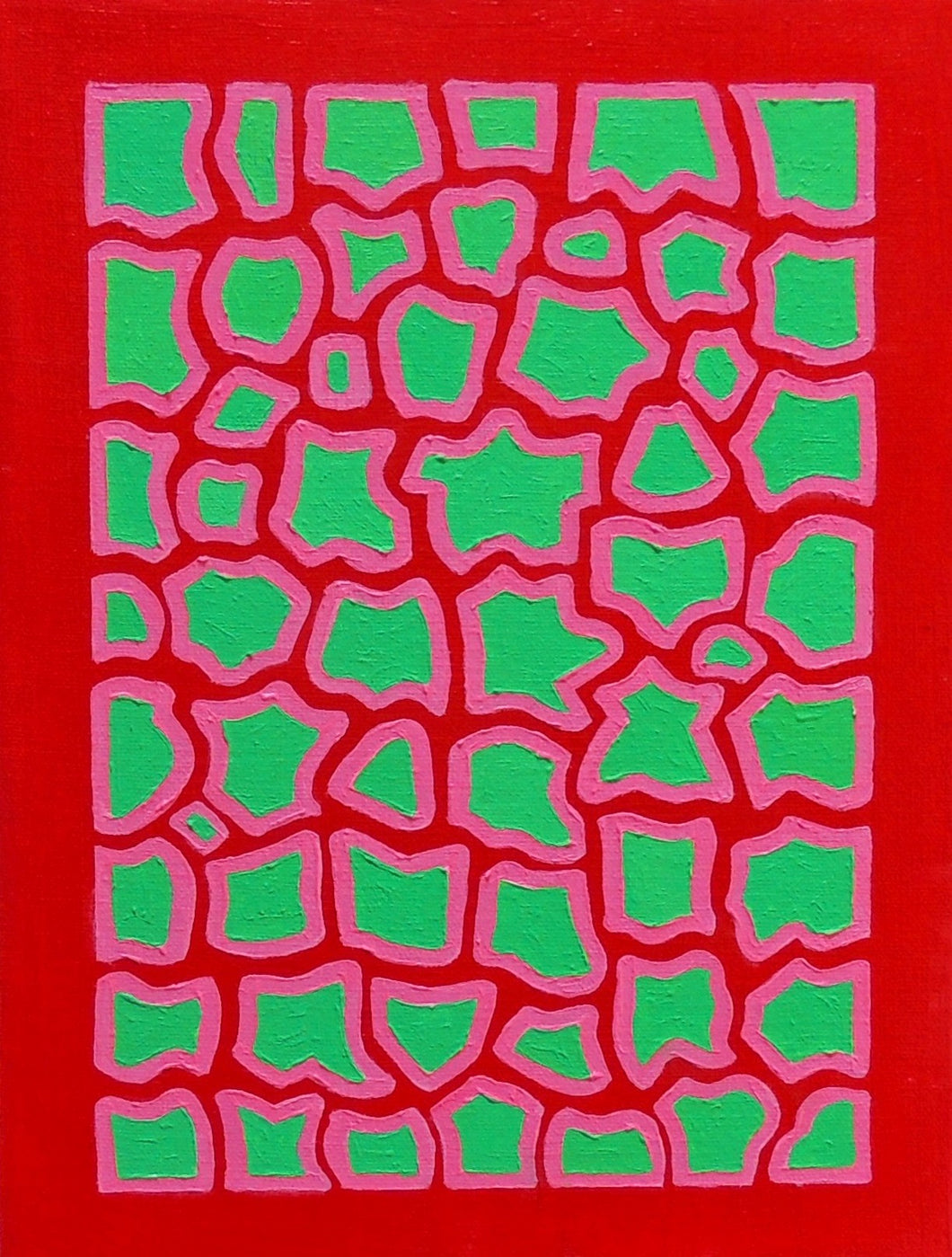 Red, Pink & Leaf Green Oil Painting, Elaine Kuckertz